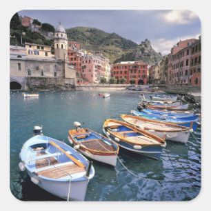 Europe, Italy, Vernazza. Brightly painted boats Square Sticker