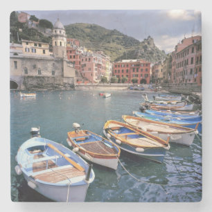 Europe, Italy, Vernazza. Brightly painted boats Stone Coaster