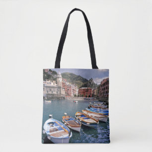 Europe, Italy, Vernazza. Brightly painted boats Tote Bag