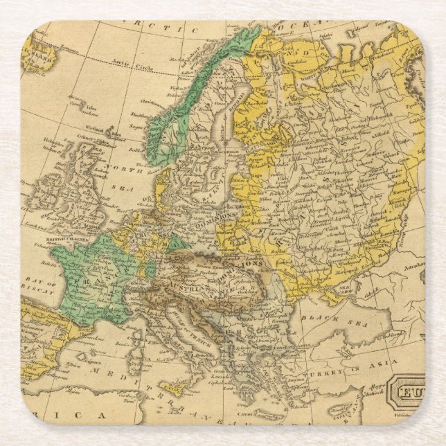 Europe  Map by Worcester Square Paper Coaster (Front)