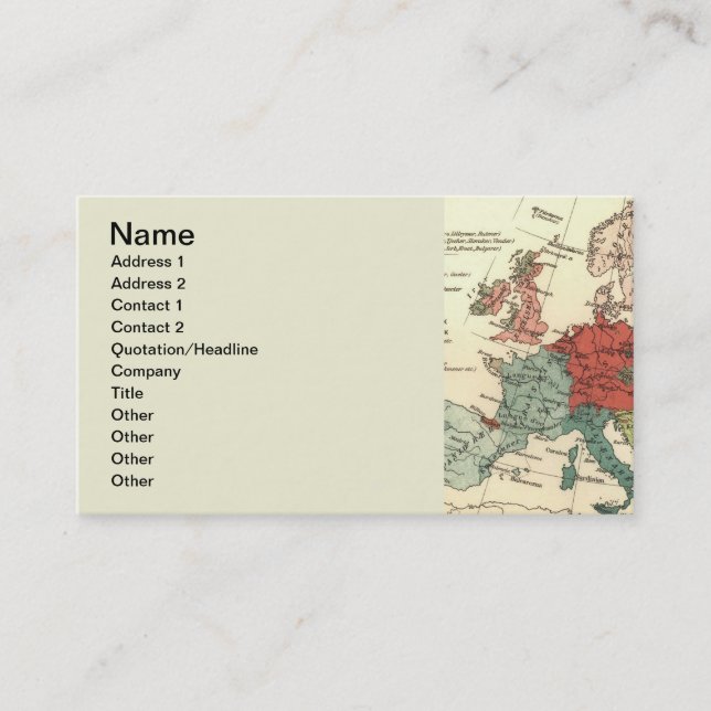 Europe Map Countries World Antique Business Card (Front)