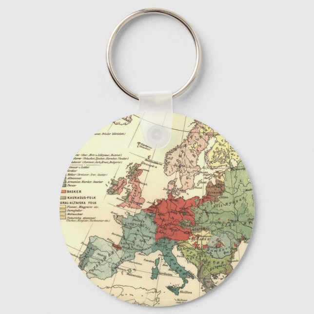 Europe Map Countries World Antique Keychain (Front)