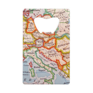 Europe map globe countries states credit card bottle opener