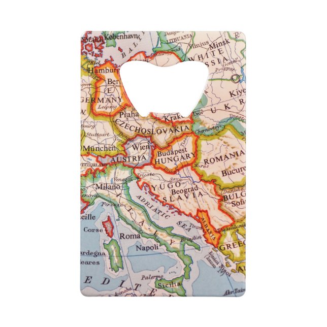 Europe map globe countries states credit card bottle opener (Back)