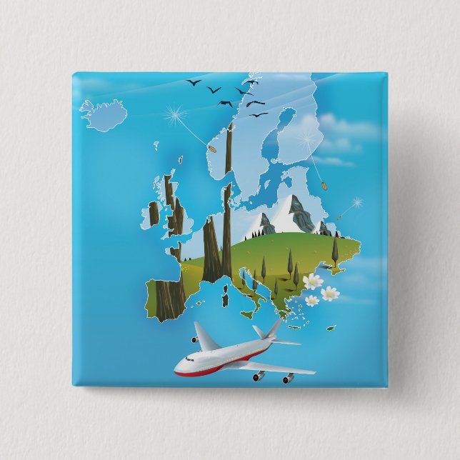 Europe Map landscape travel poster 2 Inch Square Button (Front)