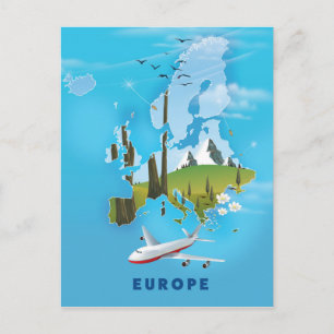 Europe Map landscape travel poster Postcard