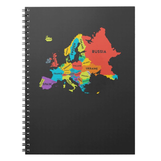 Europe Map with Country Names Geography Notebook (Front)
