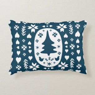 Europe Merry Christmas folk doodle art with firtre Accent Pillow