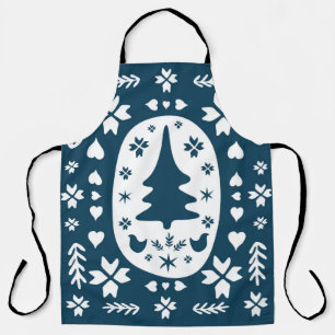 Europe Merry Christmas folk doodle art with firtre Apron