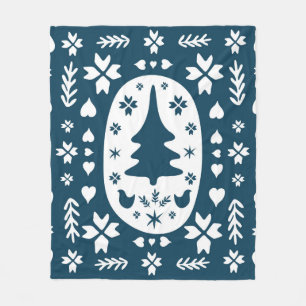 Europe Merry Christmas folk doodle art with firtre Fleece Blanket