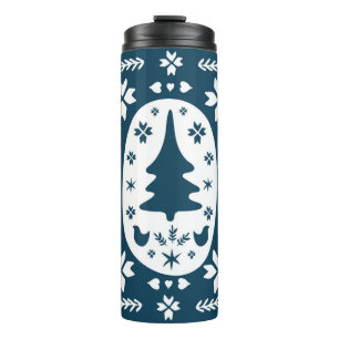 Europe Merry Christmas folk doodle art with firtre Thermal Tumbler