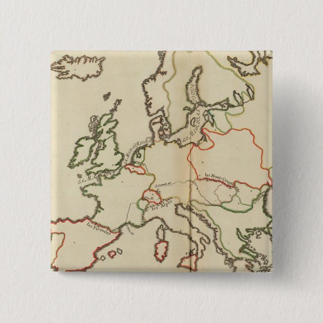 Europe, Mountains and Rivers 2 Inch Square Button (Front)