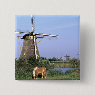 Europe, Netherlands, Zuid Holland, Kinderdijk. 2 Inch Square Button