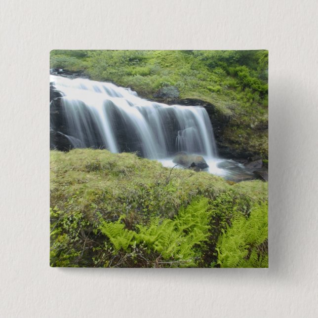 Europe, Norway. Waterfall. 2 Inch Square Button (Front)