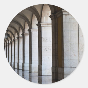 Europe, Portugal, Lisbon. Columns Of The Arcade Classic Round Sticker