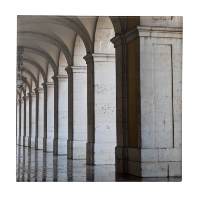 Europe, Portugal, Lisbon. Columns Of The Arcade Tile (Front)