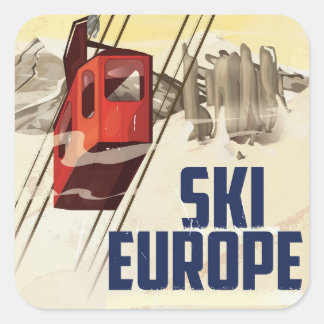 Europe Skiing vintage travel poster. Square Sticker
