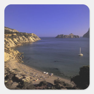Europe, Spain, Balearics, Ibiza, Cala d'Hort Square Sticker