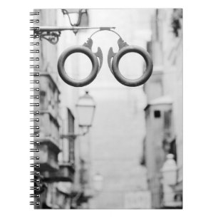 Europe, Spain, Mallorca. Eyeglass shop sign, Notebook