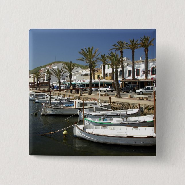 Europe, Spain, Minorca (aka Menorca). Fishing 2 Inch Square Button (Front)