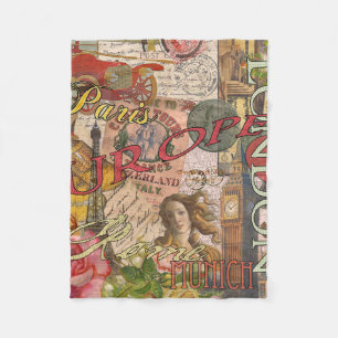 Europe Travel Vintage European Paris France Art Fleece Blanket