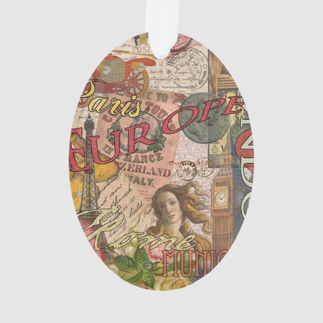 Europe Travel Vintage European Paris France Art Ornament (Back)