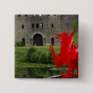 Europe, Wales, Cardiff. Cardiff Castle. Welsh 2 Inch Square Button