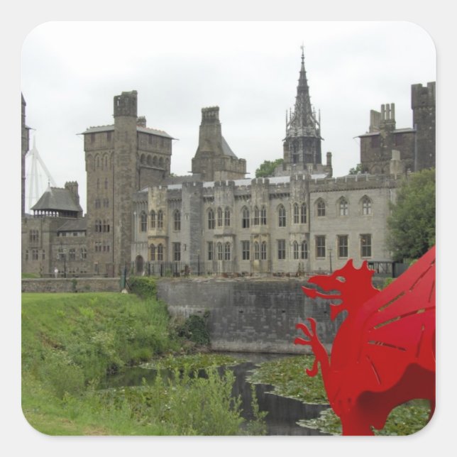 Europe, Wales, Cardiff. Cardiff Castle. Welsh 2 Square Sticker (Front)