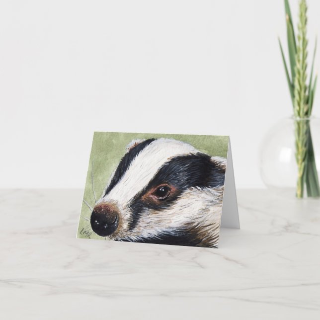 European Badger Cub Painting Note Card (Front)