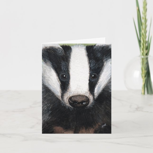 European Badger Portrait Painting Note Card (Front)