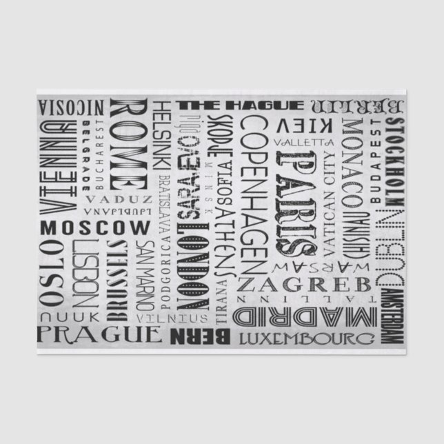 European Capitals Typography Tissue Paper (Front)