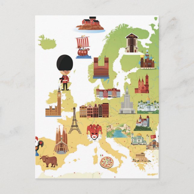 European Cartoon Map Postcard (Front)
