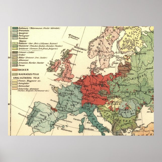 European Continent Map Vintage Poster (Front)