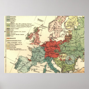 European Continent Map Vintage Poster