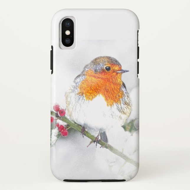 European English Robin Bird Winter Holly Berries Case-Mate iPhone Case (Back)