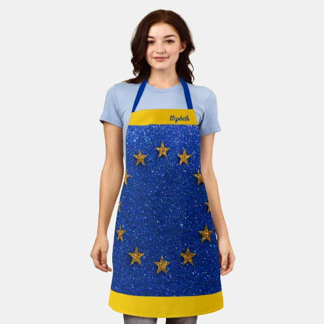 European Flag Food Chef Kitchen BBQ Baker Glitter Apron (Worn)
