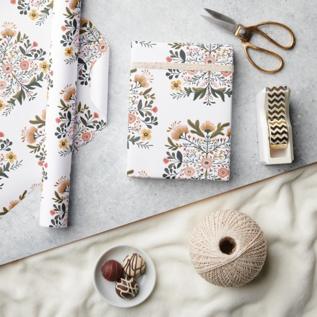 European Floral Folk Art Emblem Artist Wrapping Paper (Crafts)