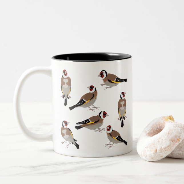 European Goldfinch Two-Tone Coffee Mug (With Donut)