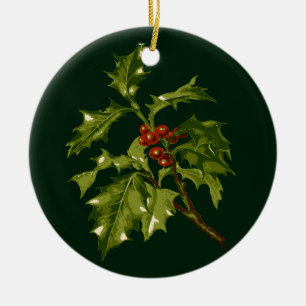 European-Holly With Red-Coloured Drupes Botanical- Ceramic Ornament