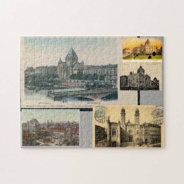European Jewish Synagogues on Antique Postcards Jigsaw Puzzle (Horizontal)