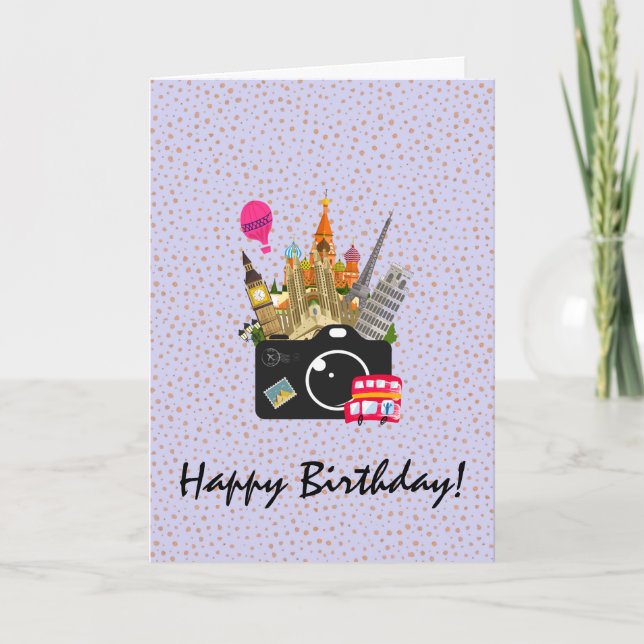 European Landmarks with a Camera Happy Birthday Card (Front)