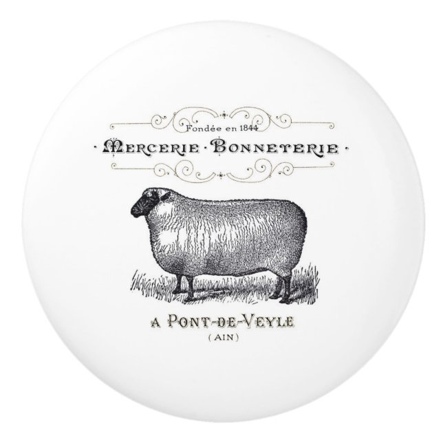 European "Old World" Ceramic Knob and Pull - Sheep (Front)