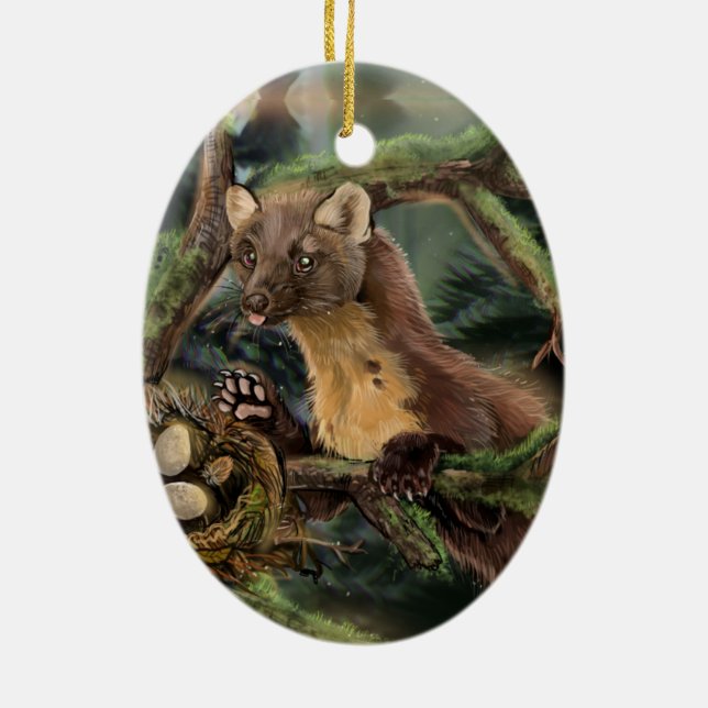 European Pine Marten Ceramic Ornament (Back)