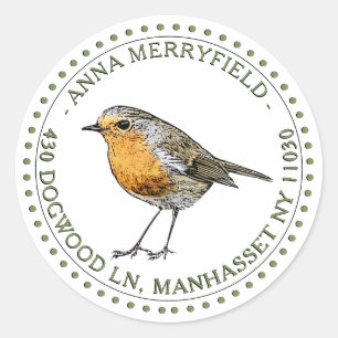 European Robin Bird Return Address Label