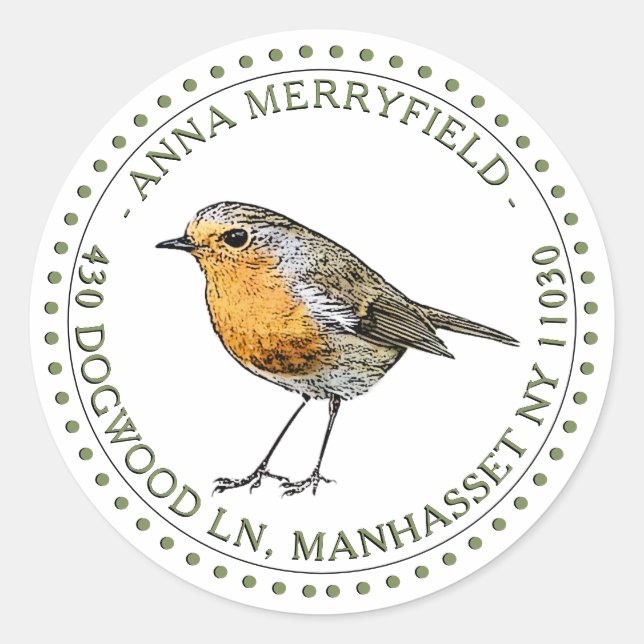 European Robin Bird Return Address Label  (Front)
