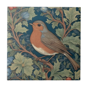 European Robin Bird William Morris style Left Tile