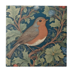 European Robin Bird William Morris style Right Tile