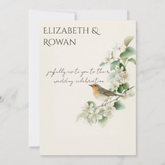 European Robin & Hawthorn – Editable Botanical Wed Invitation