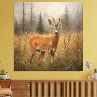 European Roe Buck Wildlife Painting Canvas Print
