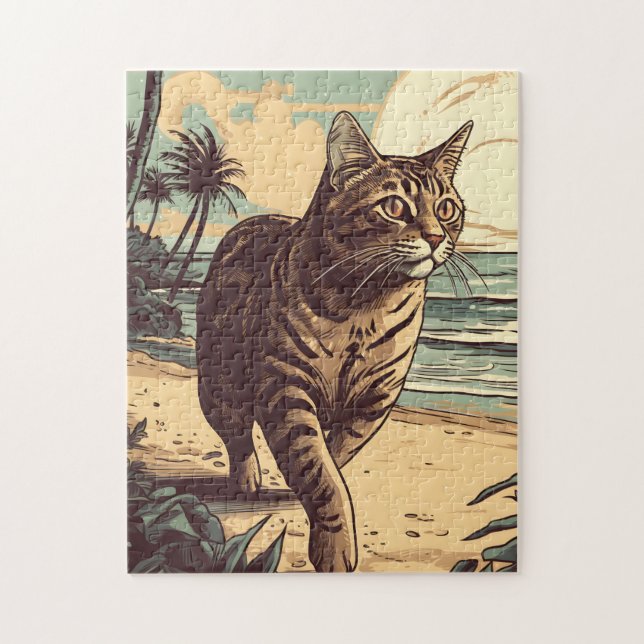 European-Shorthair-Cat at a tropical beach  Jigsaw Puzzle (Vertical)